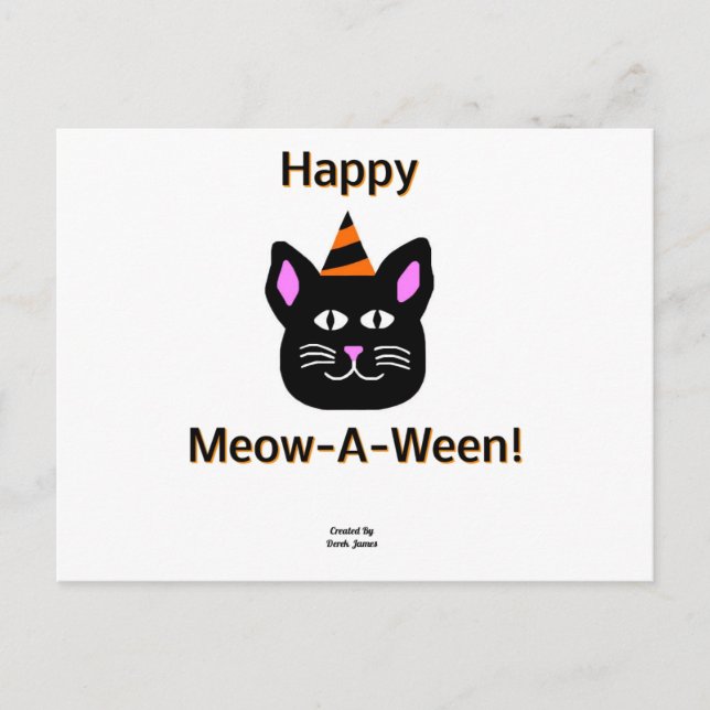 Postal de gato negro Meow-A-Ween (Anverso)