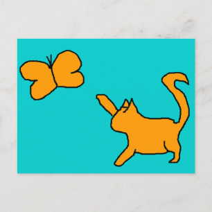 Postal de gato y mariposa