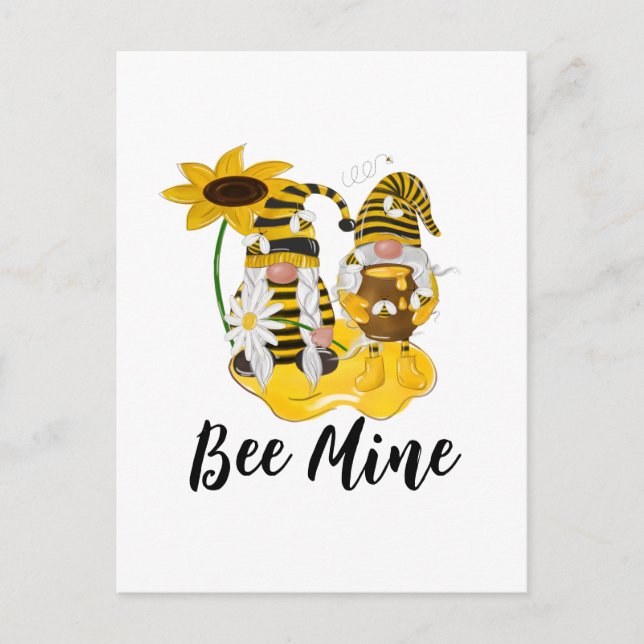 Postal de girasol personalizada de Bee Mine Gnome (Anverso)