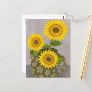 Postal de girasol pintado de color agua