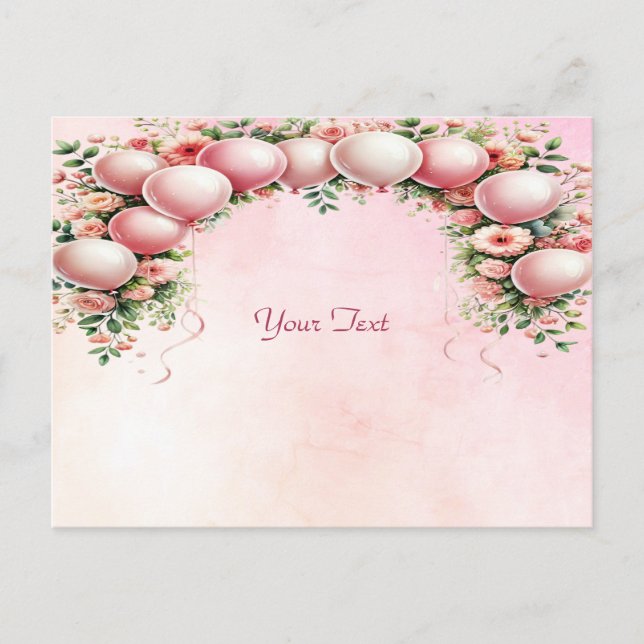 Postal de globos rosados (Anverso)