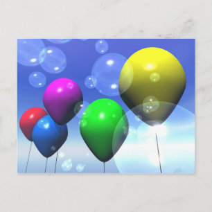 Postal de globos y burbujas fiesta