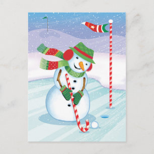 Postal de golf para Navidades de Snowman Candy Can