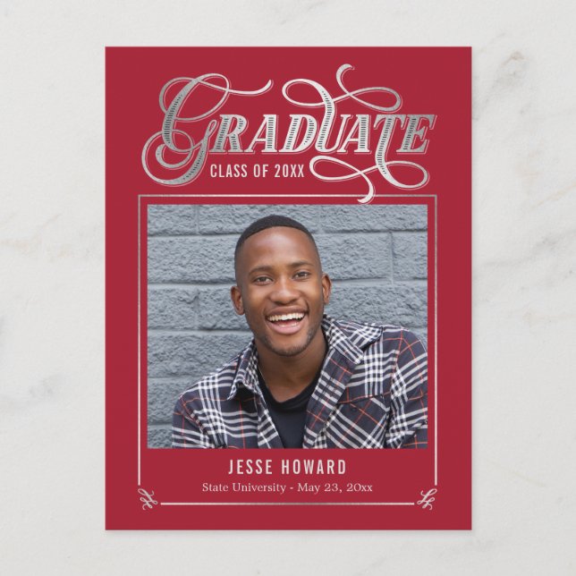 Postal de graduación de color editable brillante e (Anverso)