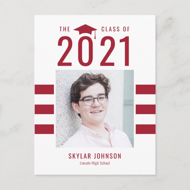 Postal de graduación de color EDITABLE de franjas  (Anverso)