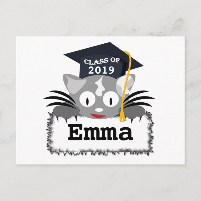 Postal de graduación personalizada. Cute Kitty Fac (Anverso)