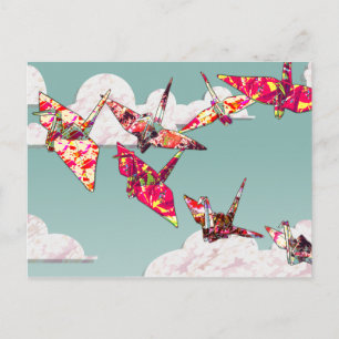 Postal de grúas de papel