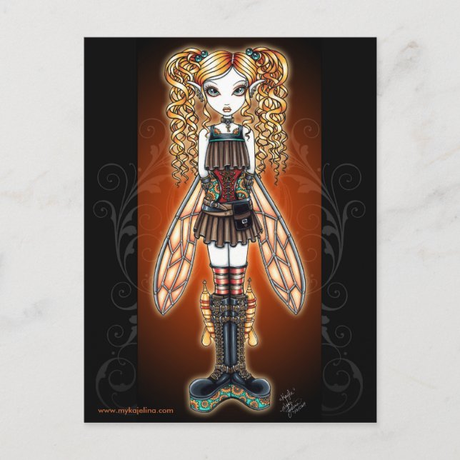 Postal de hadas de Steampunk "Kayla" (Anverso)