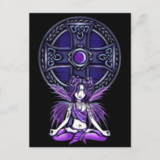 Postal de hadas de yoga púrpura "Celtic Lotus"