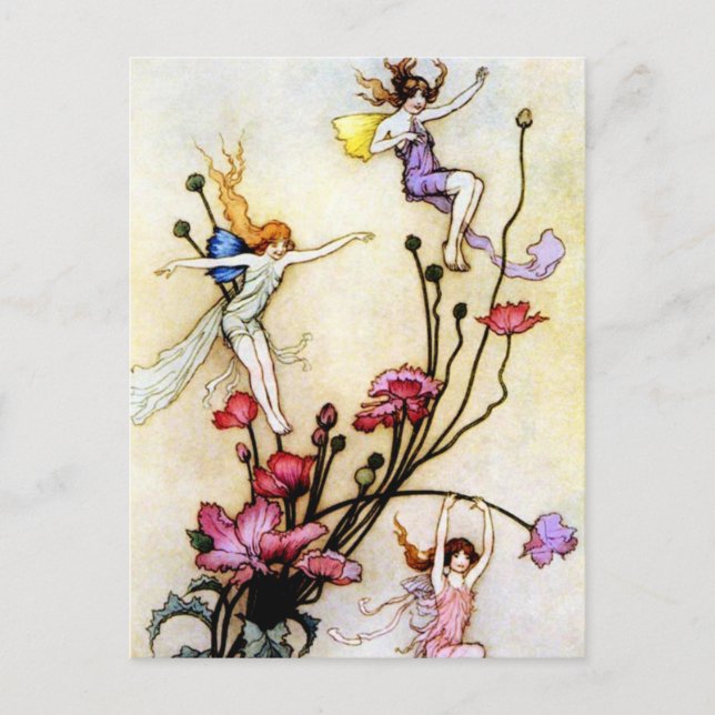 Postal de hadas y flores (Anverso)