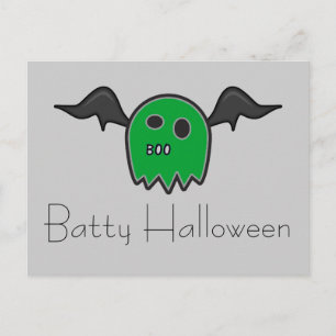 Postal de Halloween de Bat Green Ghost Batty