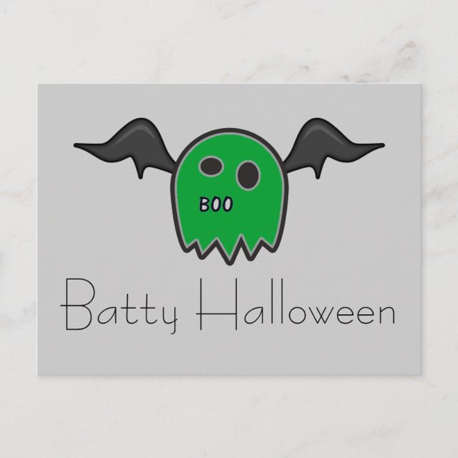 Postal de Halloween de Bat Green Ghost Batty (Anverso)