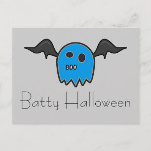 Postal de Halloween de Boo Bat Blue Ghost Batty