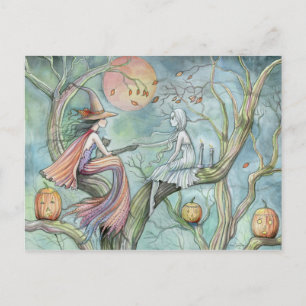 Postal de Halloween de Bruja y Fantasma