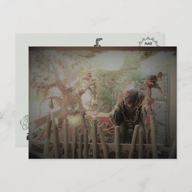 Postal de Halloween de brujas espeluznante (Anverso / Reverso)