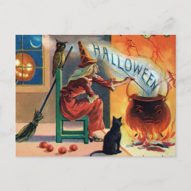 Postal de Halloween de Brujas Vintage (Anverso)