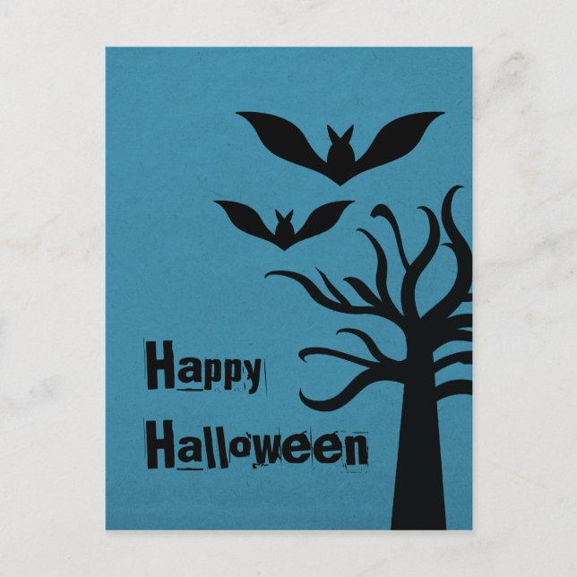 Postal de Halloween de Eerie Bats, azul (Anverso)