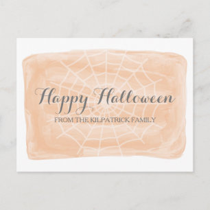 Postal de Halloween de la araña acuarela naranja