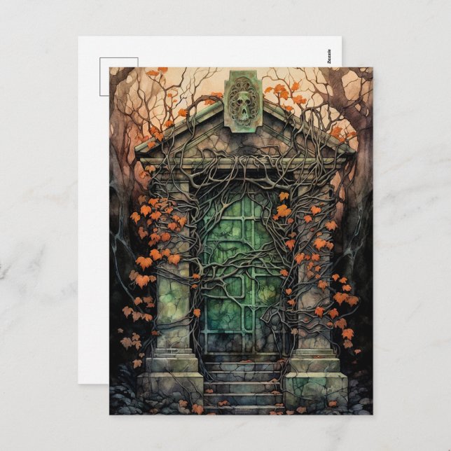 Postal de Halloween de la puerta del mausoleo (Anverso / Reverso)
