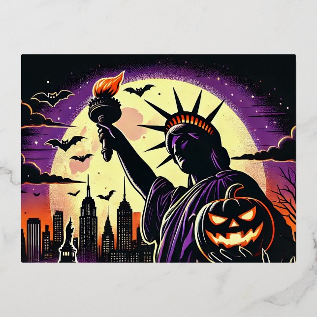 Postal de Halloween de Nueva York | Estatua de la  (Anverso)