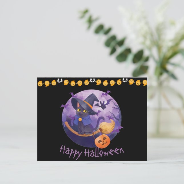 Postal de Halloween de Scary Kitty (Anverso de pie)