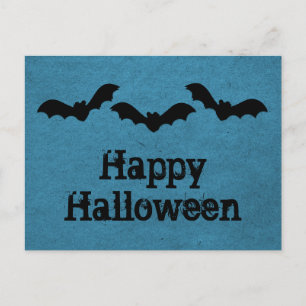 Postal de Halloween de Trio de Bats, azul oscuro