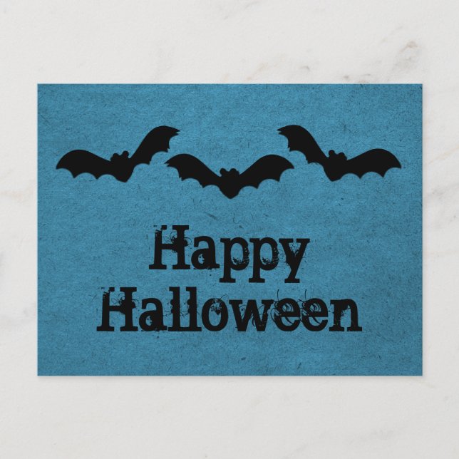 Postal de Halloween de Trio de Bats, azul oscuro (Anverso)