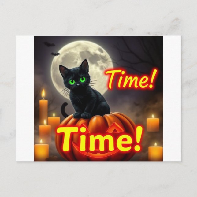 Postal de Halloween para Gato Negro espeluznante (Anverso)