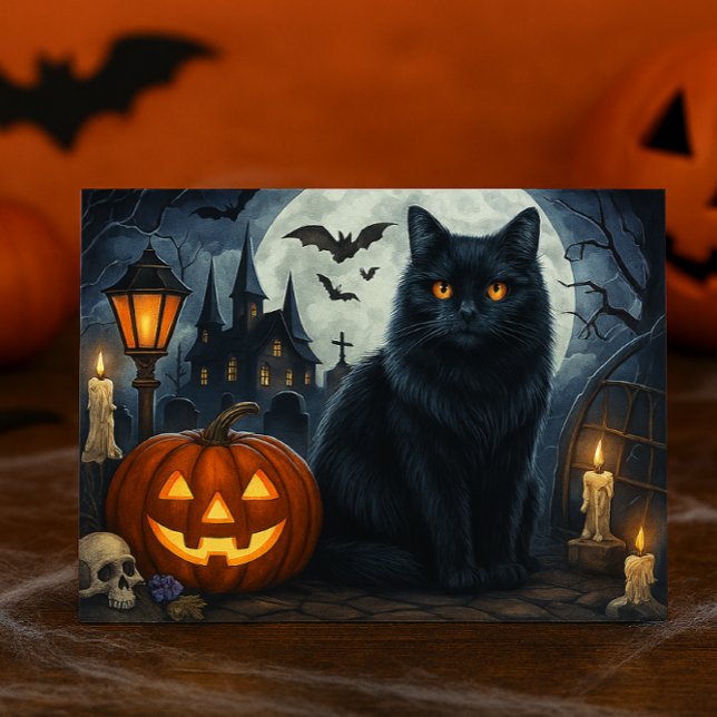 Postal de Halloween para Gato Negro espeluznante (ai mockup created by Susang6)