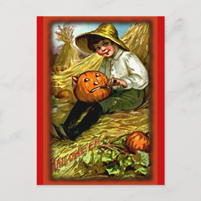 Postal de Halloween para niños con calabaza (Anverso)