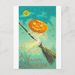 Postal de Halloween Pumpkin Witch Vintage