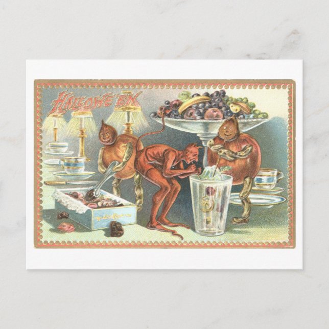 Postal de Halloween vintage con dulce y malo (Anverso)