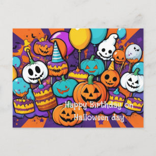postal de Halloween y Cumpleaños