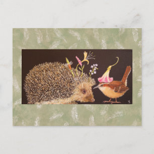 Postal de hedgehog y carolina wren