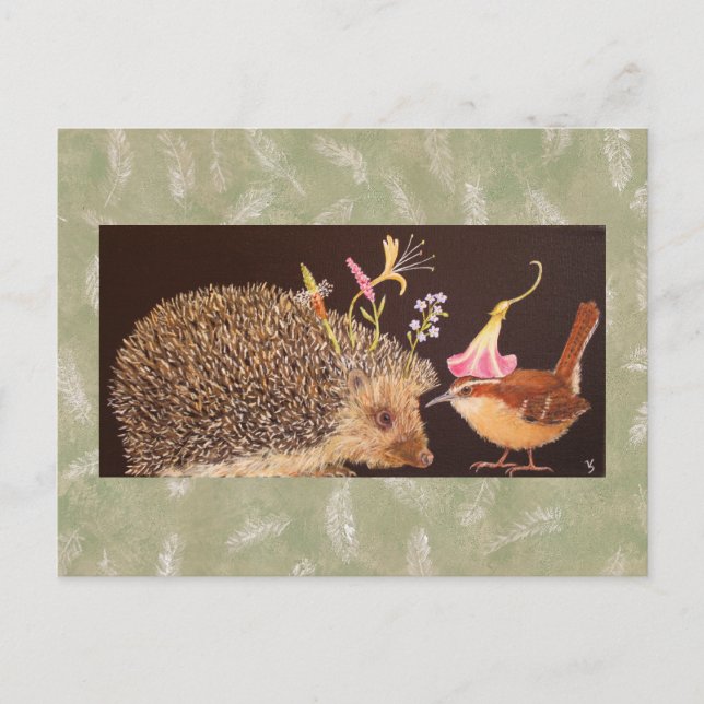 Postal de hedgehog y carolina wren (Anverso)