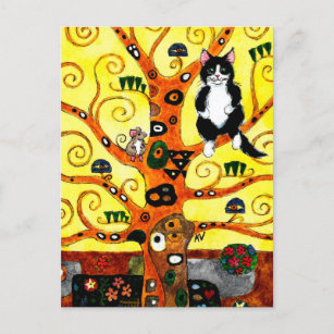 Postal de homenaje de Cuto Cat Mouse Klimt Tree of