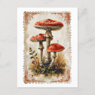 Postal de hongos rojos vintage