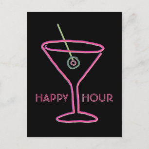 Postal de Hora Feliz Retro Neon Martini