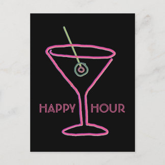Postal de Hora Feliz Retro Neon Martini