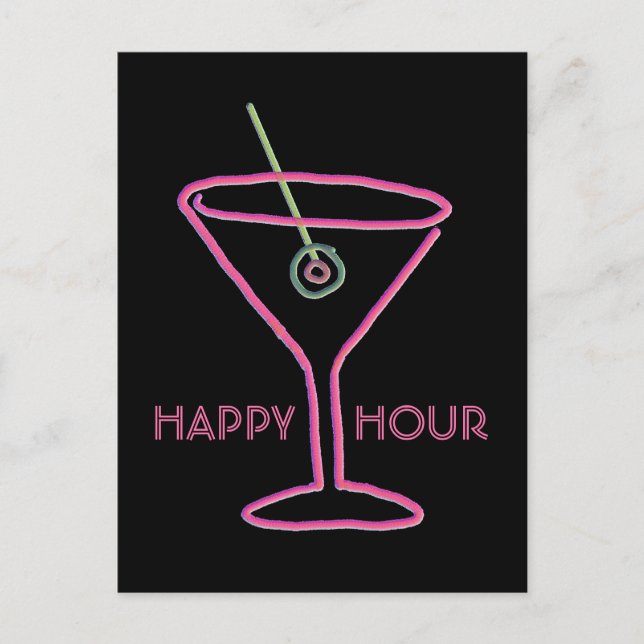 Postal de Hora Feliz Retro Neon Martini (Anverso)