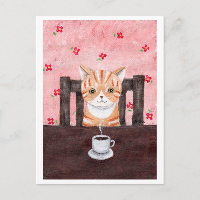 Postal de Ilustracion de café de gato naranja Tabb (Anverso)