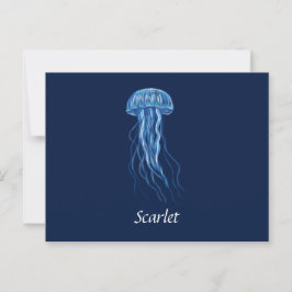 Postal de ilustracion de la medusa azul personaliz
