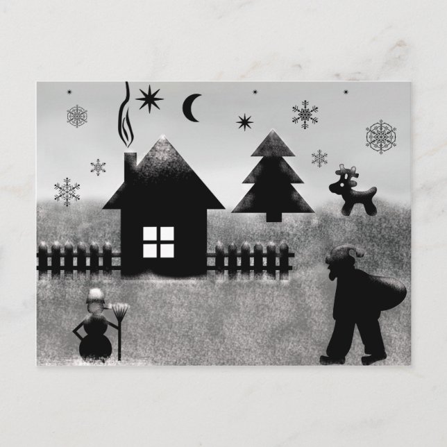 Postal De ilustracion De Navidades Blancos Y Negro (Anverso)