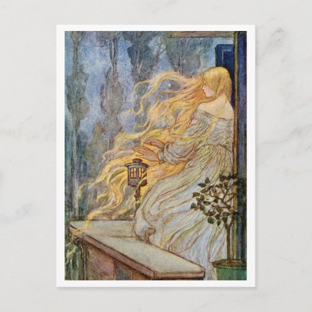 Postal de Ilustracion de Rapunzel Vintage (Anverso)