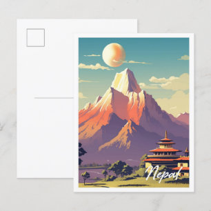 Postal de Ilustracion de viaje de Nepal