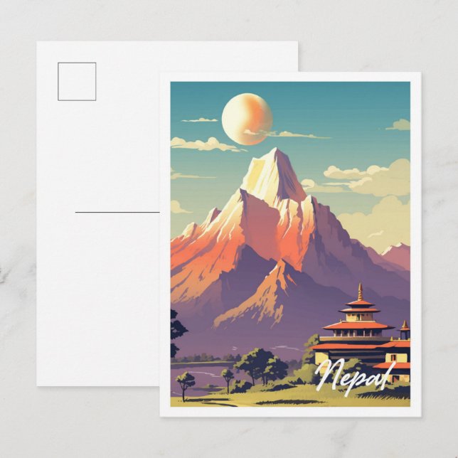 Postal de Ilustracion de viaje de Nepal (Anverso / Reverso)