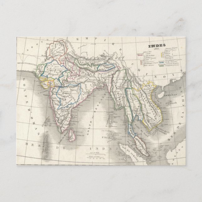 Postal de impresión de mapas de India del viejo mu (Anverso)