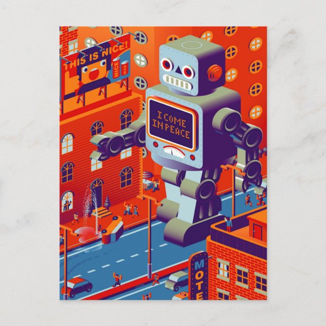 postal de invasión de robots (Anverso)