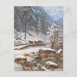 Postal de invierno con caballos y nieve