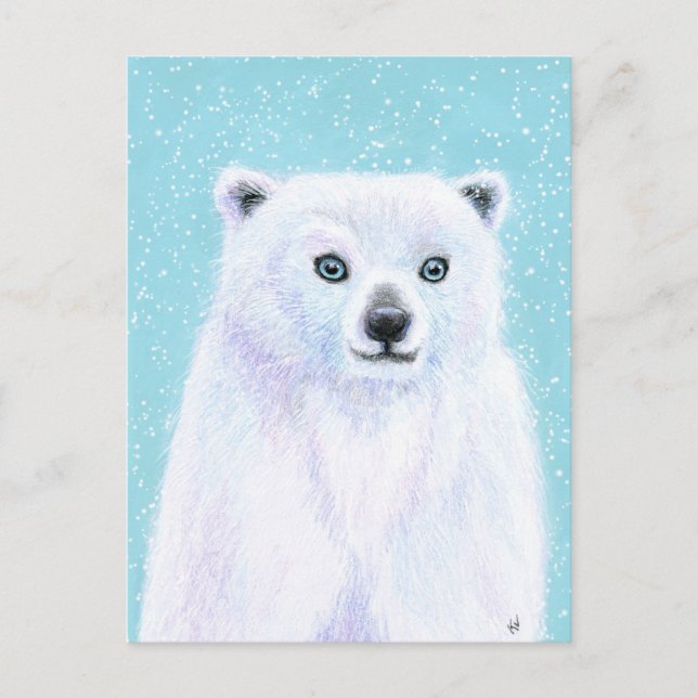 Postal de invierno Oso Polar Azul (Anverso)